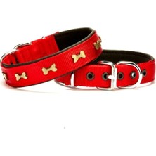 SHC4200 Softlu Kemik Desenli Köpek Tasması 2,5 cm x 50 cm Kırmızı