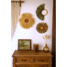 Marena Home 3'lü Bohem Hasır Rattan Duvar Süsü Seti - 38-33-25 cm Dekoratif Duvar Aksesuarı