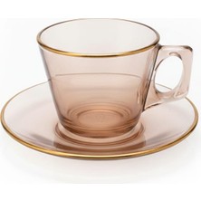 Paşabahçe Cam Çay Fincanı Seti Amber Renk Bal RenkTakımı 12 parça 6 Fincan 6Tabagi ile birlikte Çeyizlik Hediyelik