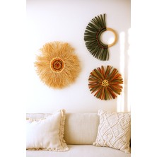 Marena Home Duvar Süsü Seti 3’lü – Bohem Dekoratif Hasır Duvar Aksesuarı, Doğal Rattan, Ev ve Ofis Dekorasyonu