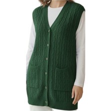 El@Ma Kadın Triko Orlon Standart Yeşil Yelek