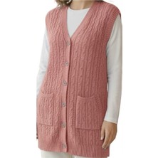 El@Ma Kadın Triko Orlon Standart Pembe Yelek