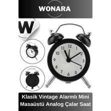 Wonara Premium Klasik Tasarım Vintage Yüksek Sesli Alarmlı Dekoratif Mini Masaüstü Analog Çalar Saat