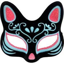 Erseyy Siyah Renk Süet Kaplama Üzeri Mavi Kırmızı Simli Kedi Maskesi 17X14 cm