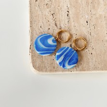 Vesce Atelier Mavi Beyaz Mermer Halka Küpe