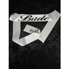 SırmalıHome 2 Parça Gold 'bride' Yazılı Beyaz Saten Kemer 'bride' Metal Taç Seti Bekarlığa Veda Partisi