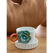 Megg Turkuaz Güllü Fincan Mug Altlığı ile
