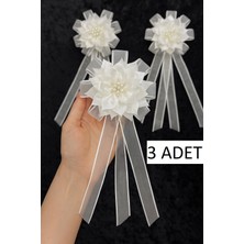 SırmalıHome Gelin Bohçası Için Büyük Çiçekli ve Broşlu 3 Adet Krem Bohça Çiçeği Bohça Süsü Nişan Süsü Kına