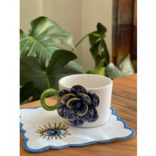 Megg Lacivert Güllü Fincan Mug Altlığı ile