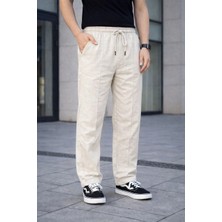 Silerra Erkek Keten Cepli Çıma Dikişli Jogger Buggy Pantalon Rahat Kalıp - Krem
