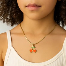 MiraveLux 925 Ayar Gümüş Zincirli Kiraz Figürlü Mine Detaylı Altın Kaplama Kolye