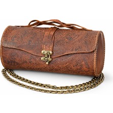 Matur Leather Desenli Hakiki Deri Silindir Clutch / Omuz Çantası