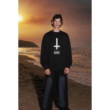 Dragon Store 666 Ters Haç Desenli Unisex Streetwear Sweatshirt