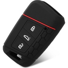 Ufak Tefek Şeyler Passat B8 Arteon Skoda Super B Silikon Anahtar Kılıf (Siyah-Kırmızı)(Sustasız Anahtar Içindir)