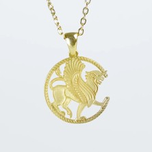 MiraveLux 925 Ayar Gümüş Zincirli Kolye Mitolojik Aslan Figürlü Altın Kaplama Kadın Kolye