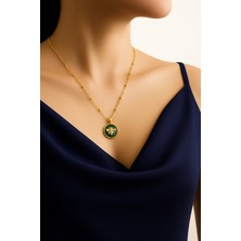 MiraveLux 925 Ayar Gümüş Altın Kaplama Kabartmalı Arı Motifli Yuvarlak Kolye