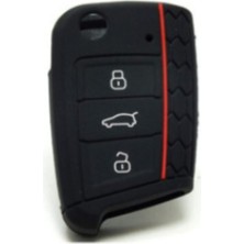 Ufak Tefek Şeyler Volkswagen Seat Skoda Polo Tiguan Golf 7 Uyumlu Silikon Anahtar Kılıfı Kırmızı Çizgili