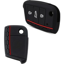 Ufak Tefek Şeyler Polo 2021 Makyajlı Kasa Uyumlu Siyah Kırmızı Çizgili Silikon Anahtar Kılıfı Fs