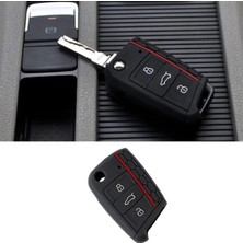 Ufak Tefek Şeyler Volkswagen Golf 7 2013-2017 Uyumlu Siyah Kırmızı Çizgili Silikon Anahtar Kılıfı
