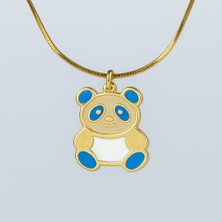 MiraveLux 925 Ayar Gümüş Zincirli Panda Figürlü Mavi ve Beyaz Mine Detaylı Altın Kaplama Kolye
