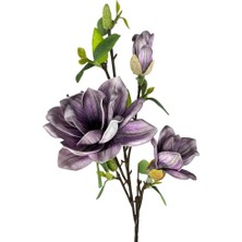Nettenevime Yapay Çiçek Eva Koyu Mor Manolya 3 Çiçekli Uzun Dal 90CM Gerçeksi Doku