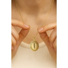 MiraveLux 925 Ayar Gümüş Zincirli Elif Figürlü Altın Kaplama  Kadın Kolye