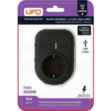 Hepta Collection Yeni Tekli Akım Korumalı 5V 2,4A USB ve Type-C ile Hızlı Şarj, Topraklı Priz, Sürekli Koruma, 16A 25