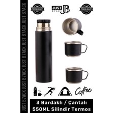 #termos 3 Bardaklı Sıcak Soğuk Tutan Paslanmaz Çelik Vakumlu Çanta Hediyeli 550 ml Termos Set