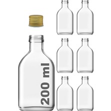 Hepta Collection 200 cc Kapaklı Cold Brew Şişesi 200 ml Yassı Soğuk Kahve Cam Şişe 6 Adet (Altın/gold (Metal))