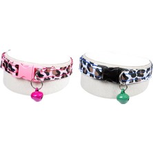 Hepta Collection X-Perk Leopar Desenli Zilli Kedi Köpek Tasması Boyun Tasma Ayarlı 2'li Set