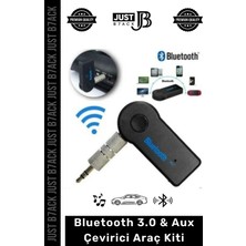 Just B7ack Bluetooth 3.0 Aux Müzik Alıcısı 4 Saat Bataryalı Uyku Mod USB Şarjlı Araç Kiti