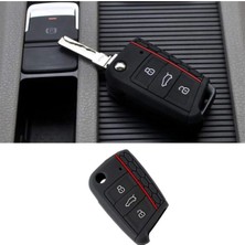 Ufak Tefek Şeyler Volkswagen Taigo Uyumlu Siyah Kırmızı Çizgili Silikon Anahtar Kılıfı