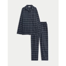 Marks & Spencer Saf Pamuklu Kareli Pijama Takımı