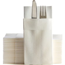 NapkinStore Beyaz Airlaid Kumaş Dokulu Cepli 12 Adet