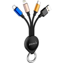 Hepta Collection Canpay Anahtarlık Tasarımlı, Type-C, Micro, Lightning Hızlı Şarj ve Data Veri Aktarım 3 In 1 USB Kab