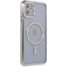 Pazarcan Iphone 11 Kılıf Joke Simli Magneticsafe Kılıf - Gümüş