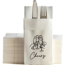 NapkinStore 12 Adet - Kumaş Dokulu Airlaid Premium Peçete ( Beyaz ) Cheers Baskılı