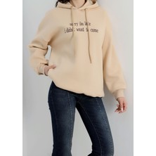 f.kereci 3 Iplik Kapşonlu Nakışlı Sweatshirt – Bej Kahve