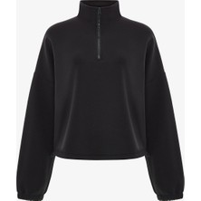 Penti Siyah Silky Touch Dik Yaka Fermuarlı Crop Sweatshirt