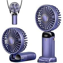 Mini El Fanı 5 Kademeli Dijital LED Göstergeli Boyun Askılı Mini Klima Vantilatör Mor