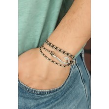 Pazarcan Krem Renk Çizgi Desenli Metal Kancalı Erkek Bileklik - TJ-EB2244-KS