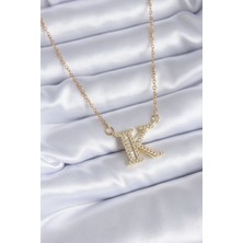 Pazarcan 316L Çelik Gold Renk K Harf Model Zirkon Taşlı Kadın Kolye - TJ-BKO7712