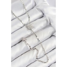 Pazarcan Pirinç Zirkon Taşlı Ezme Zincirli Kutup Yıldızı Model Gümüş Renk Y Kolye - TJ-BKO10468