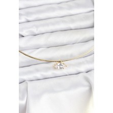 Pazarcan Pirinç Gold Renk Choker Model Zirkon Taşlı Kadın Kolye - TJ-BKO10817