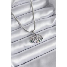 Pazarcan 316L Çelik Gümüş Renk Italyan Zincir Zirkon Taşlı Göz Figür Kadın Kolye - TJ-BKO8146