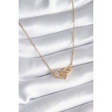Pazarcan 316L Çelik Gold Renk Zirkon Taşlı Tiffany Model Kadın Kolye - TJ-BKO8252