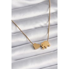 Pazarcan 316L Çelik Gold Renk Fil Kalp Figürlü Kadın Kolye - TJ-BKO9421
