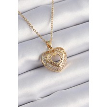 Pazarcan 316L Çelik Gold Renk Zirkon Taşlı Kalp Model Kadın Kolye - TJ-BKO9325