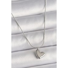 Pazarcan 316L Çelik Gümüş Renk Zincir Kalp Figür Kadın Kolye - TJ-BKO9783