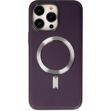 Pazarcan Iphone 13 Kılıf Coco Deri Magneticsafe Silikon - Derin Mor